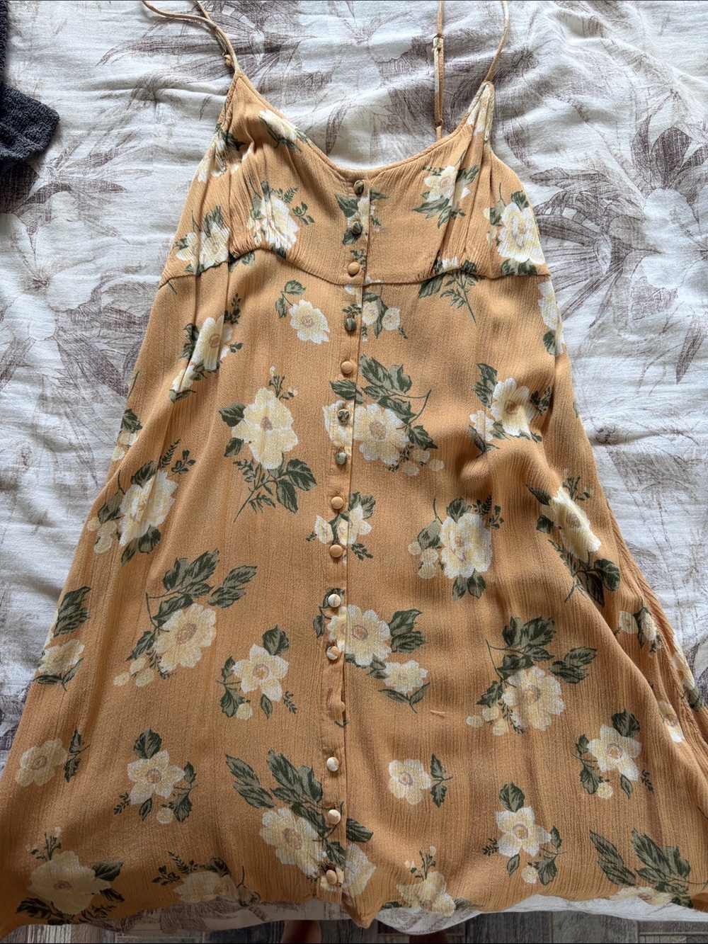 Volcom Mustard Floral Button-Front Camisole Dress